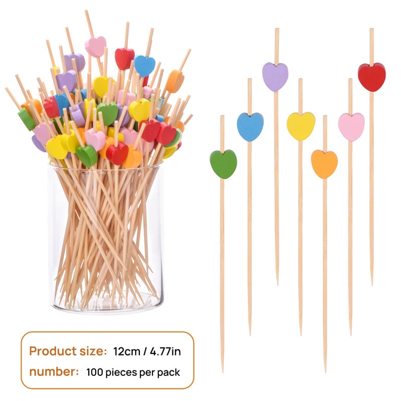 JtmyAota 100 Pack Fruit Toothpicks, Heart-Shaped Bamboo Cocktail Picks, Natural Bamboo Toothpicks for Appetizers Fruit Cake Dessert Barbecue Snacks Sandwiches (Pink) - Image 2